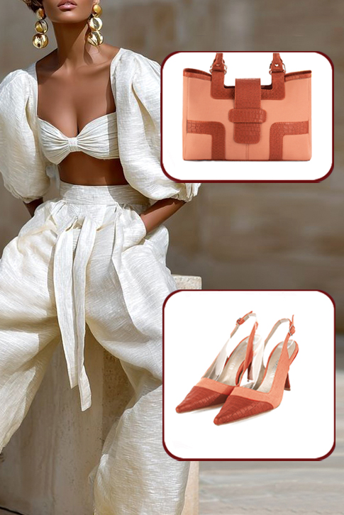 Dress slingback heels in terracotta orange and peach leather with high spool heels and pointed toe - Top view